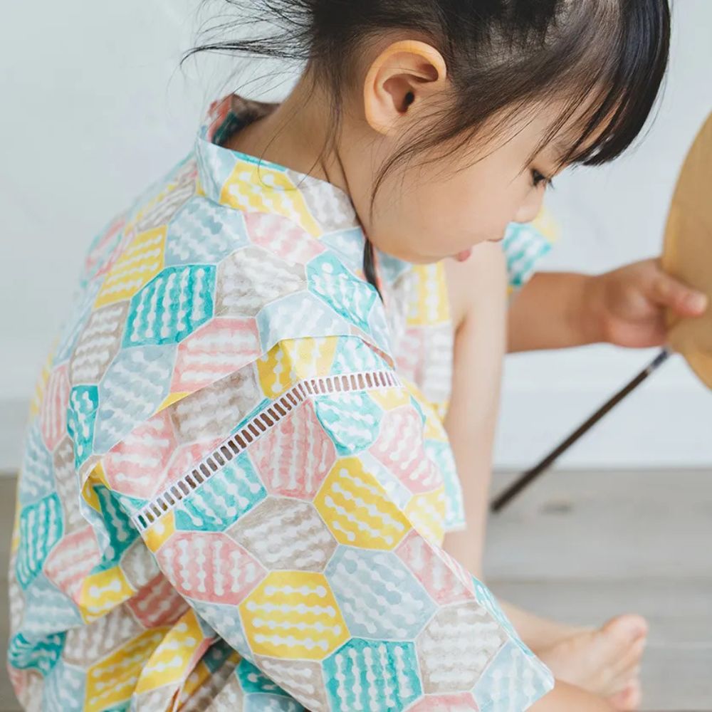 nunocoto fabric パターンファブリック こども甚平[puzzle] Mサイズ(110～130サイズ)