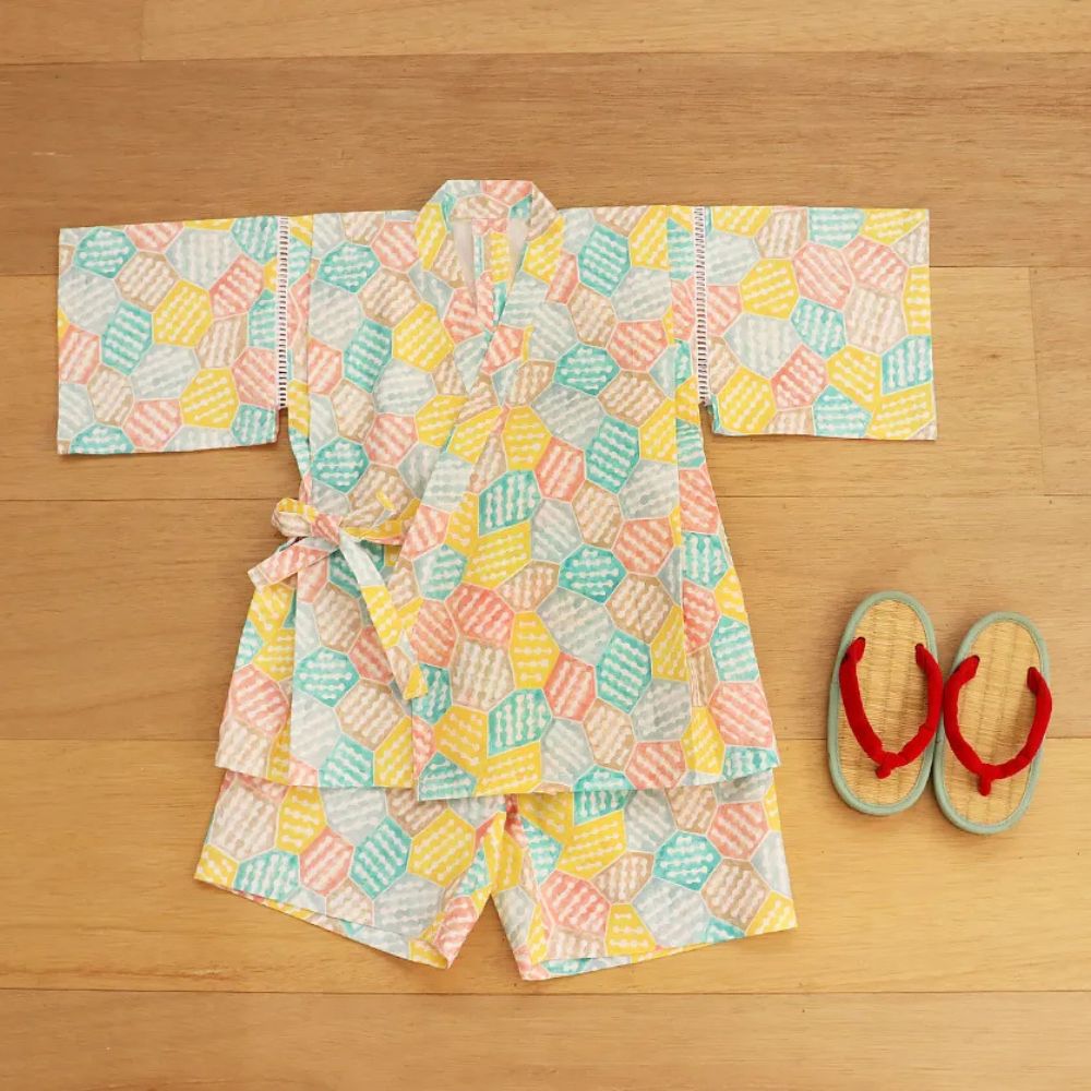 nunocoto fabric パターンファブリック こども甚平[puzzle] Mサイズ(110～130サイズ)