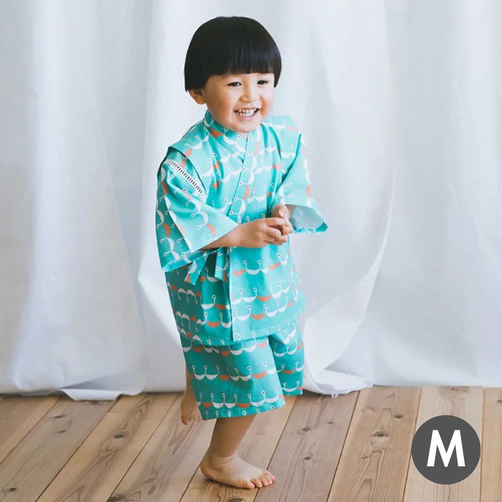 nunocoto fabric パターンファブリック こども甚平[小鳥のマーチ] Mサイズ(110～130サイズ)