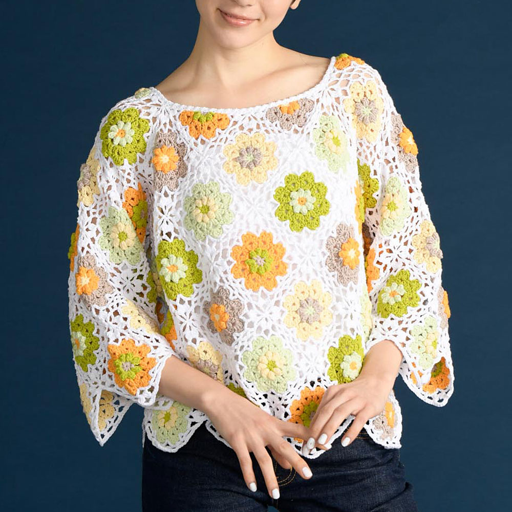 【3月下旬入荷予定】〈糸セット〉花モチーフのプルオーバー