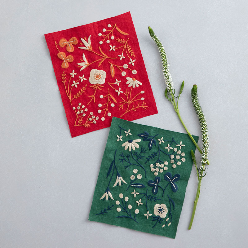 レッド＆グリーンのサンプラー～『刺繍で描く植物模様』刺しゅうキットシリーズ