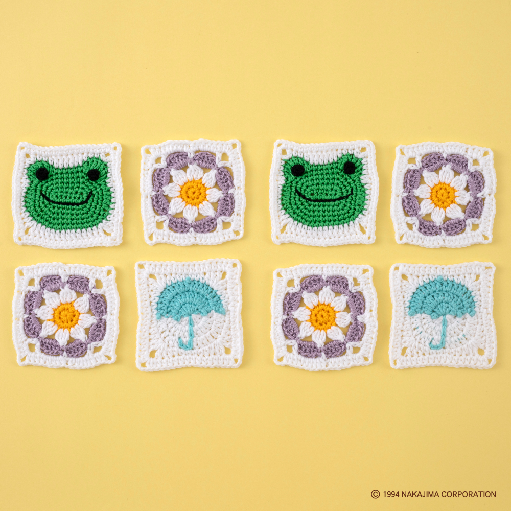 かえるのピクルス モチーフ編みキット No.5 わかば×かさ
