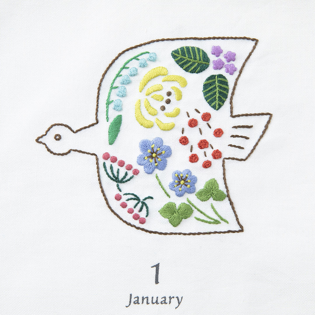 Monthly Embroidery Design 幸せを運ぶ鳥