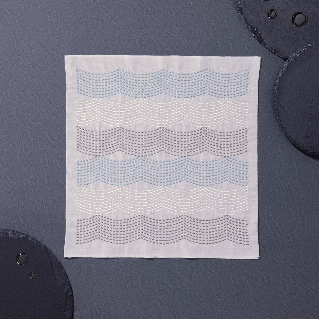 Sashiko Textile lab 花ふきんキット　Flow（Pale Gray）