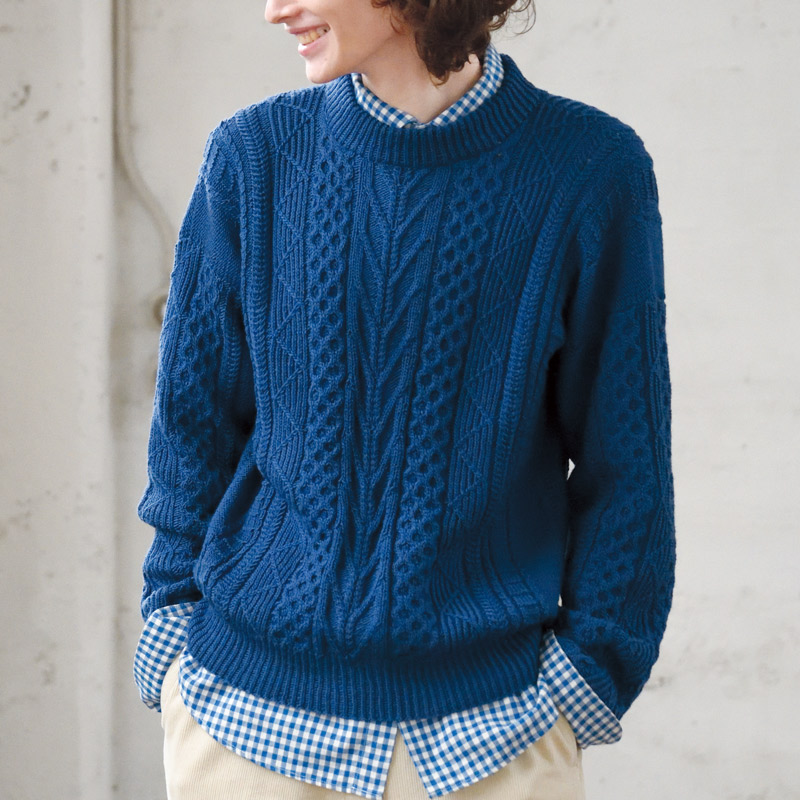 〈レシピ〉ブルーのアラン模様のプルオーバー［M］