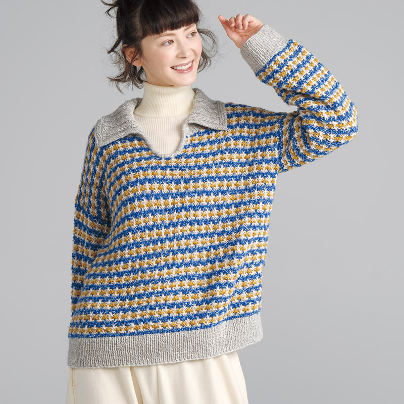 〈レシピ〉すべり目ボーダーの衿つきプルオーバー［S・M］