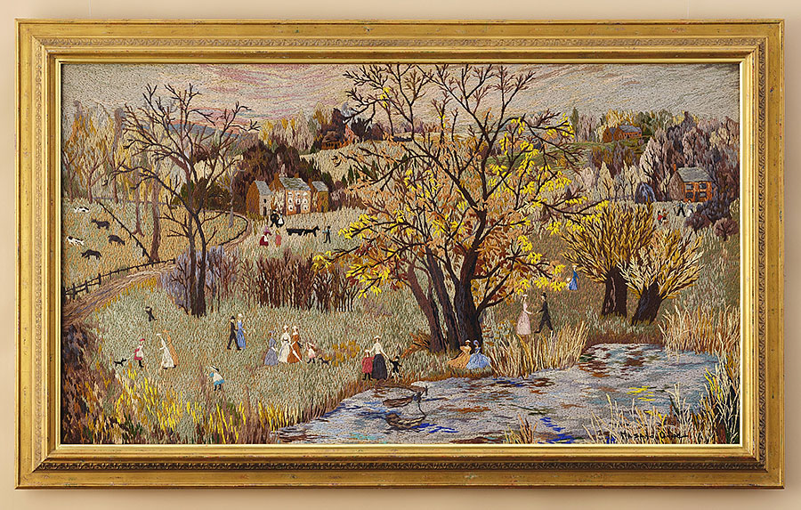 【真作】刺繍画　工芸品　異国の旅路　精緻な糸で描く風景と人々　W63 真作】刺繍画 工芸品 異国の旅路 精緻な糸で描く風景と